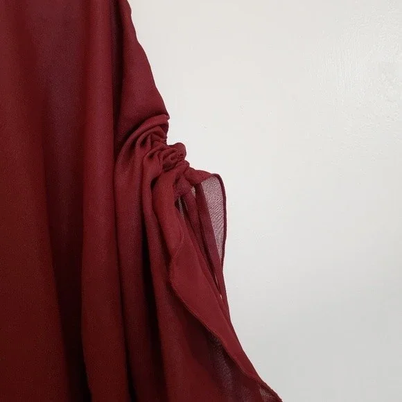 Sheer, blouse, quarter sleeve, garnet - Picture 4 of 10
